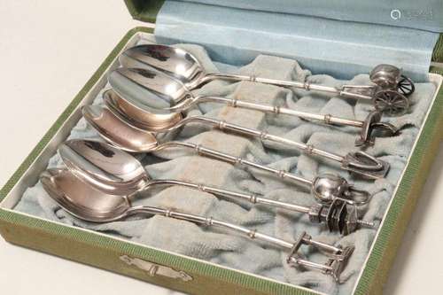 Six Japanese Sterling Silver Souvenir Coffee Spoon