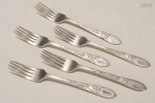 Five Chinese Sterling Silver Forks,