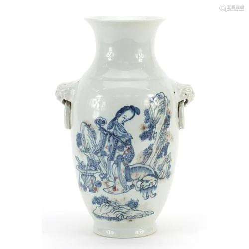 Chinese blue and white with iron red porcelain vase having a...