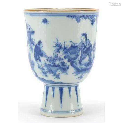 Chinese blue and white porcelain stem cup hand painted with ...