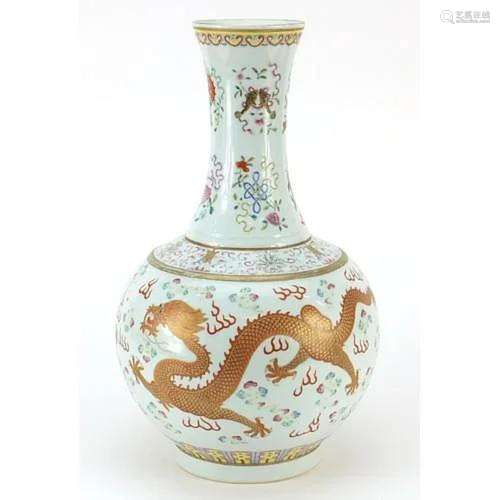 Large Chinese porcelain vase hand painted in the famille ros...
