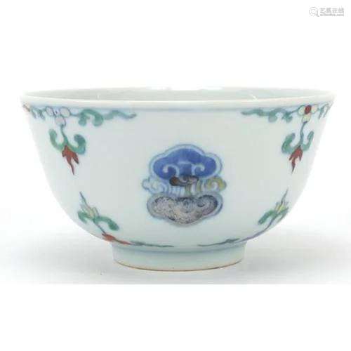Chinese doucai porcelain bowl hand painted with flowers, six...