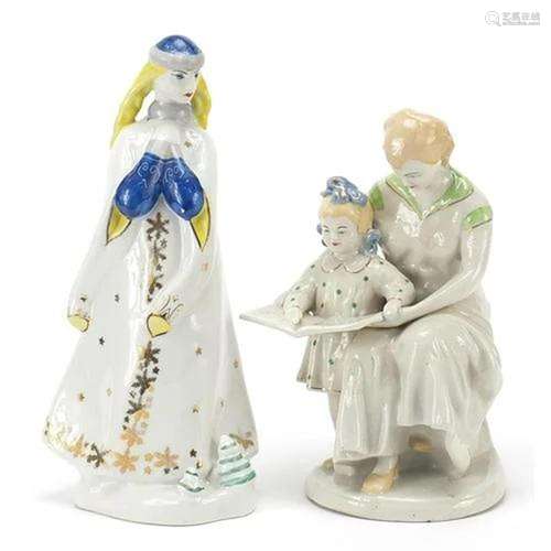 Two Russian porcelain figurines, the largest 28cm high