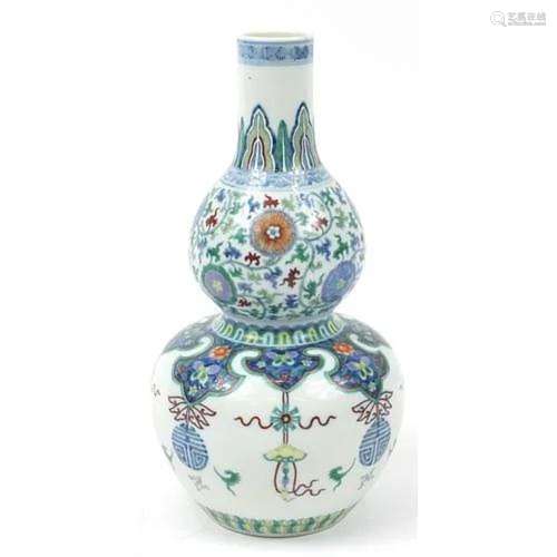 Large Chinese doucai porcelain double gourd vase hand painte...