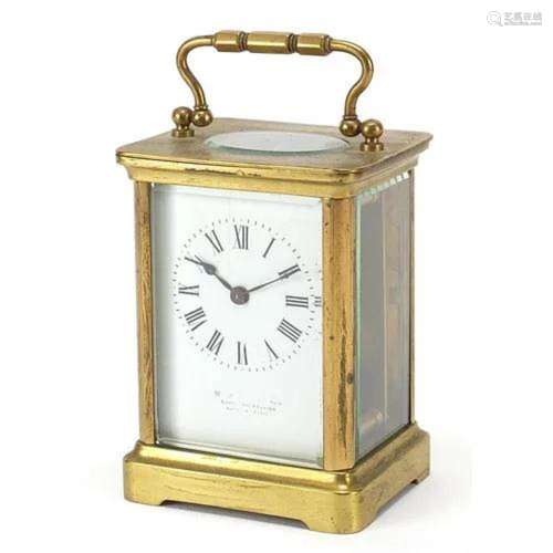 French brass cased carriage clock with enamelled dial having...