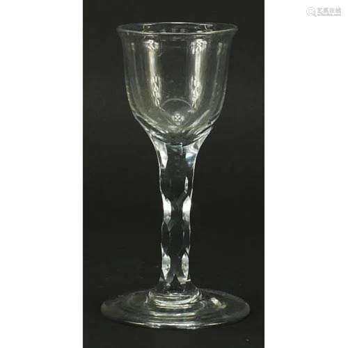 18th century wine glass with facetted stem, 14cm high