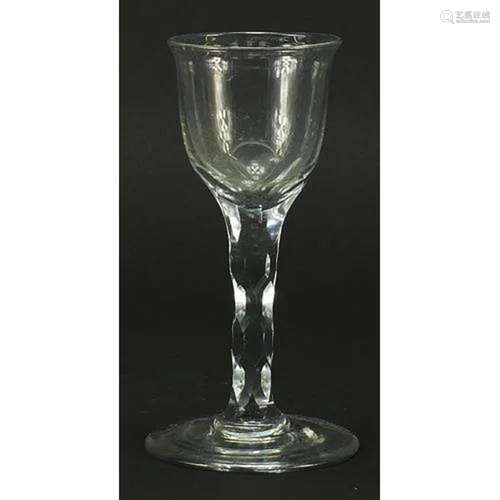 18th century wine glass with facetted stem, 14cm high