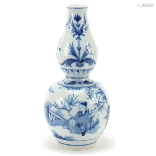 Chinese blue and white porcelain double gourd vase hand pain...