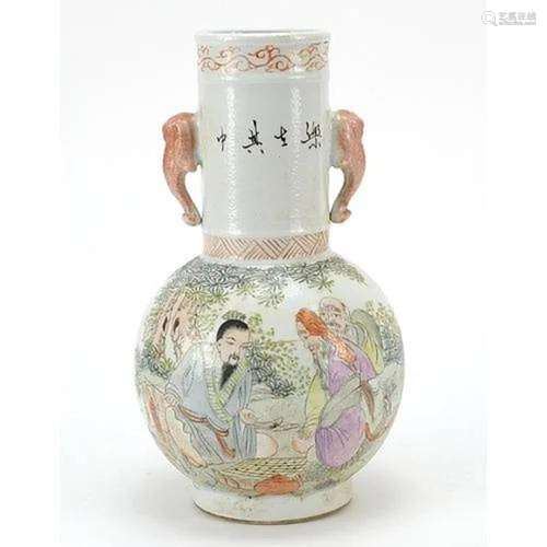 Chinese porcelain vase with elephant head handles hand paint...