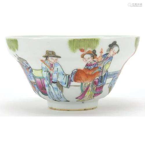 Chinese porcelain bowl hand painted in the famille rose pale...