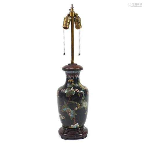 Chinese cloisonne vase table lamp with hardwood stand, 67cm ...