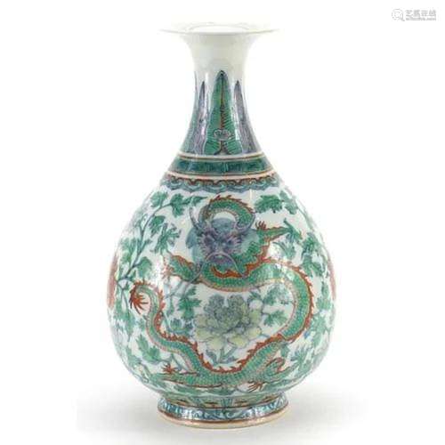 Chinese doucai porcelain vase hand painted with a phoenix an...