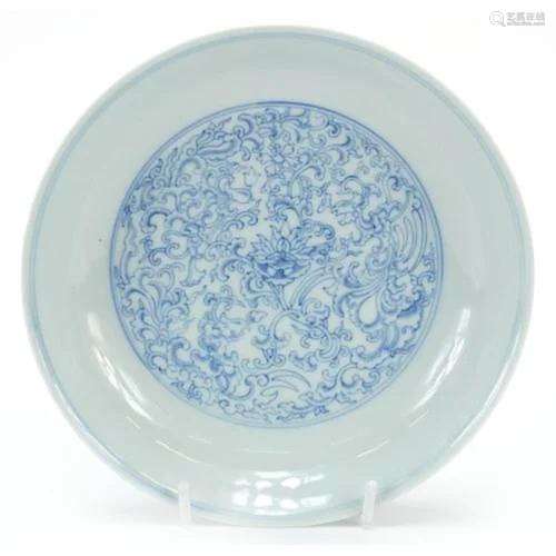 Chinese blue and white porcelain shallow dish, hand painted ...