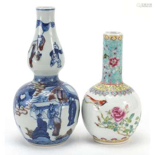 Two Chinese porcelain vases comprising a blue and white with...
