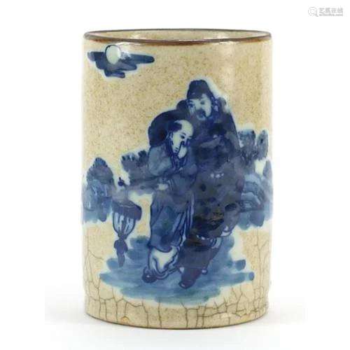 Chinese crackle glaze porcelain brush pot hand painted with ...