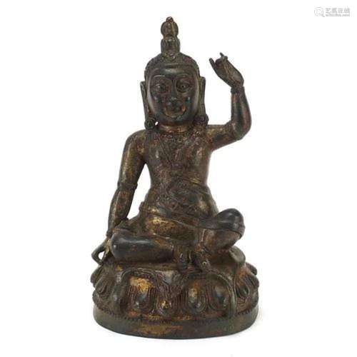 Chino Tibetan patinated bronze figure of seated Buddha, 23cm...