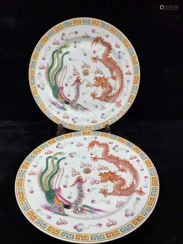 PAIR OF CHINESE FAMILLE ROSE PLATES,GUANGXU MARK