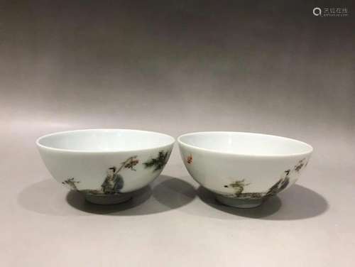 PAIR OF CHINESE WUCAI GLAZED CUPS,KANGXI MARK