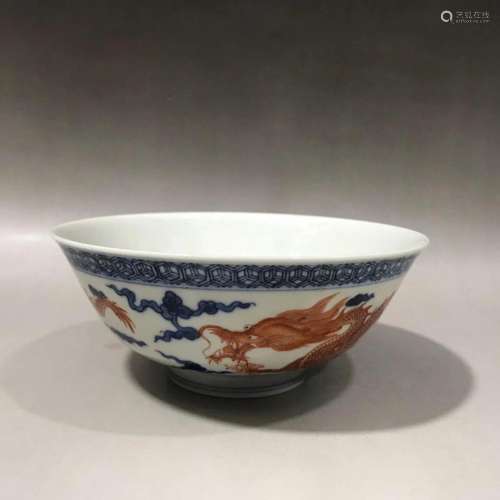 CHINESE BLUE AND WHITE IRON RED BOWL