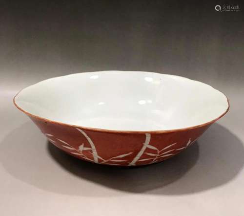 CHINESE RED GLAZED BOWL,XUANTONG MARK
