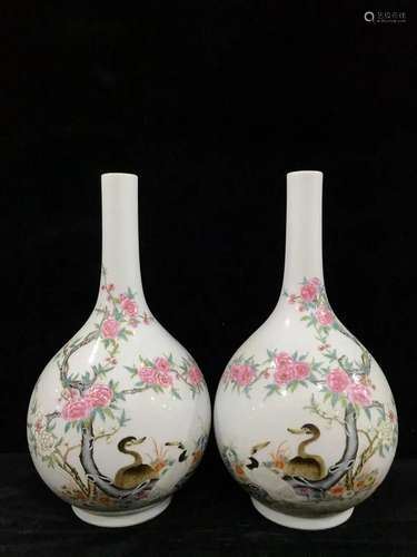 PAIR OF CHINESE FAMILLE ROSE VASES,YONGZHENG MARK