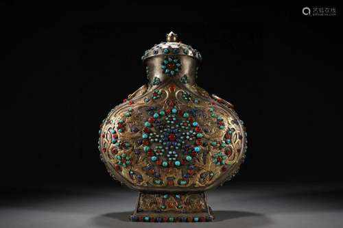 CHINESE GILT BRONZE MOONFLASK