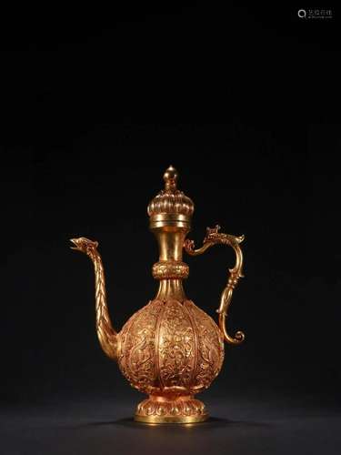 CHINESE GILT BRONZE WINEPOT