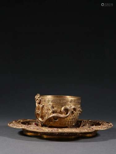 CHINESE GILT SILVER CUP WITH LID