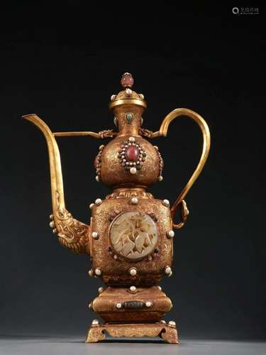 CHINESE GILT BRONZE WINEPOT