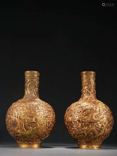 PAIR OF CHINESE GILT BRONZE VASES