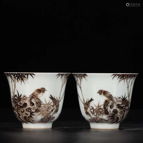 PAIR OF CHINESE INK COLOR CUPS,YONGZHENG MARK