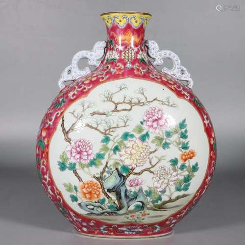 CHINESE FAMILLE ROSE MOONFLASK,QIANLONG MARK