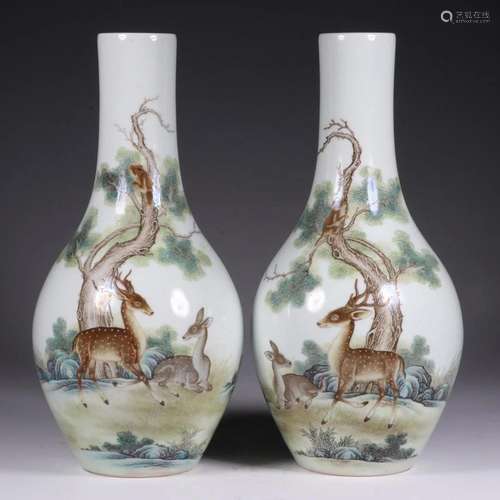 PAIR OF CHINESE FAMILLE ROSE VASES,YONGZHENG MARK