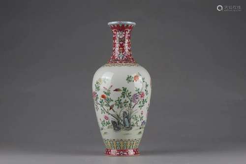 CHINESE FAMILLE ROSE VASE,QIANLONG MARK