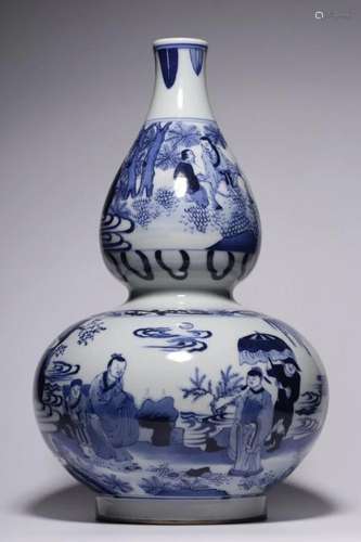 CHINESE BLUE AND WHITE GOURD VASE,CHONGZHEN MARK