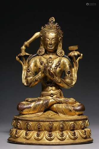 CHINESE GILT BRONZE BUDDHA