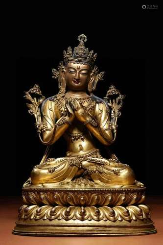 CHINESE GILT BRONZE BUDDHA