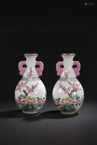 PAIR OF CHINESE FAMILLE ROSE VASES