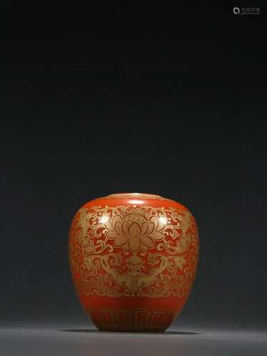 CHINESE RED GLAZED GILT WATER POT