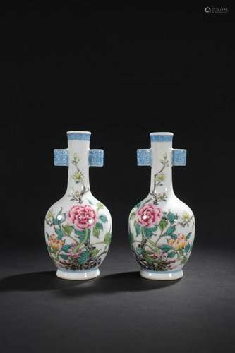 PAIR OF CHINESE FAMILLE ROSE VASES