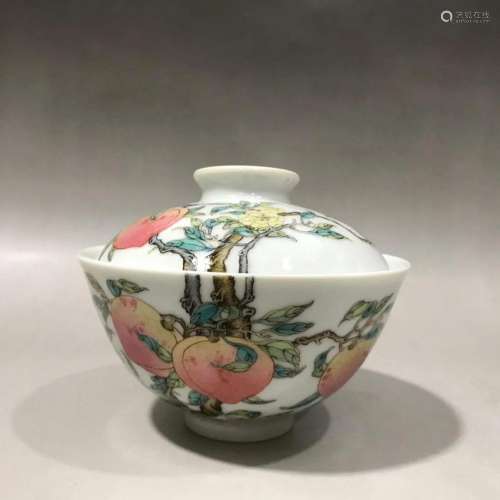 CHINESE FAMILLE ROSE BOWL WITH LID,YONGZHENG MARK