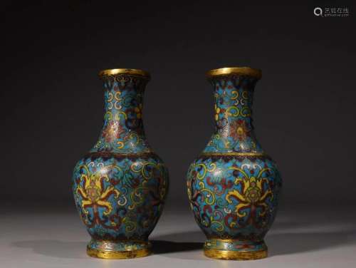 PAIR OF CHINESE CLOISONNE VASES,QIANLONG MARK