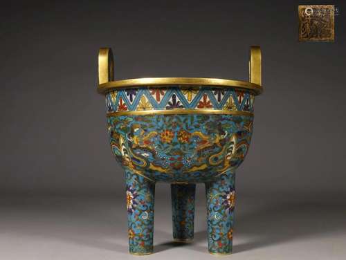 CHINESE CLOISONNE TRIPOD CENSER,QIANLONG MARK