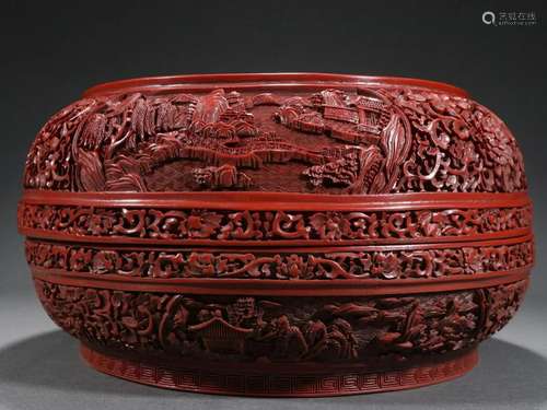 CHINESE CARVED RED LACQUERWARE BOX