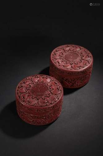 CHINESE CARVED RED LACQUERWARE BOX,QIANLONG MARK