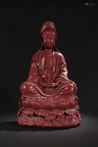 CHINESE CARVED RED LACQUERWARE GUANYIN