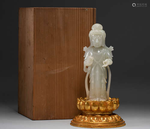 Chinese Liao dynasty gilding jade guanyin