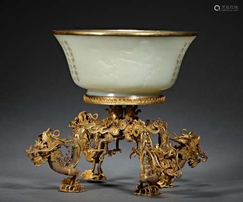 Silver - plated jade bowl of Song Dynasty China