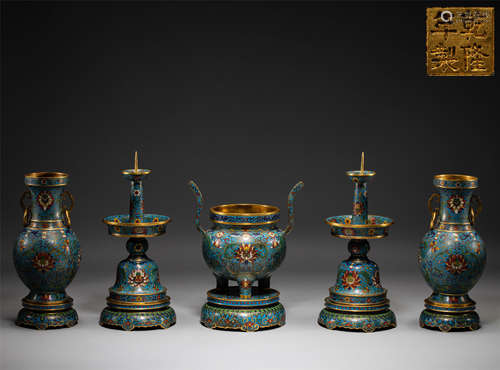 Five offerings of Chinese Cloisonne in qing Dynasty