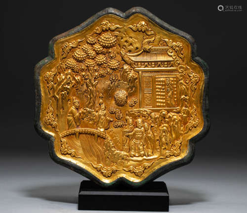 Chinese qing Dynasty pure gold mirror